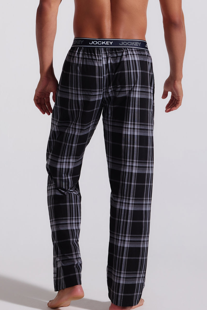 Woven Check Long PJ Pants - Black