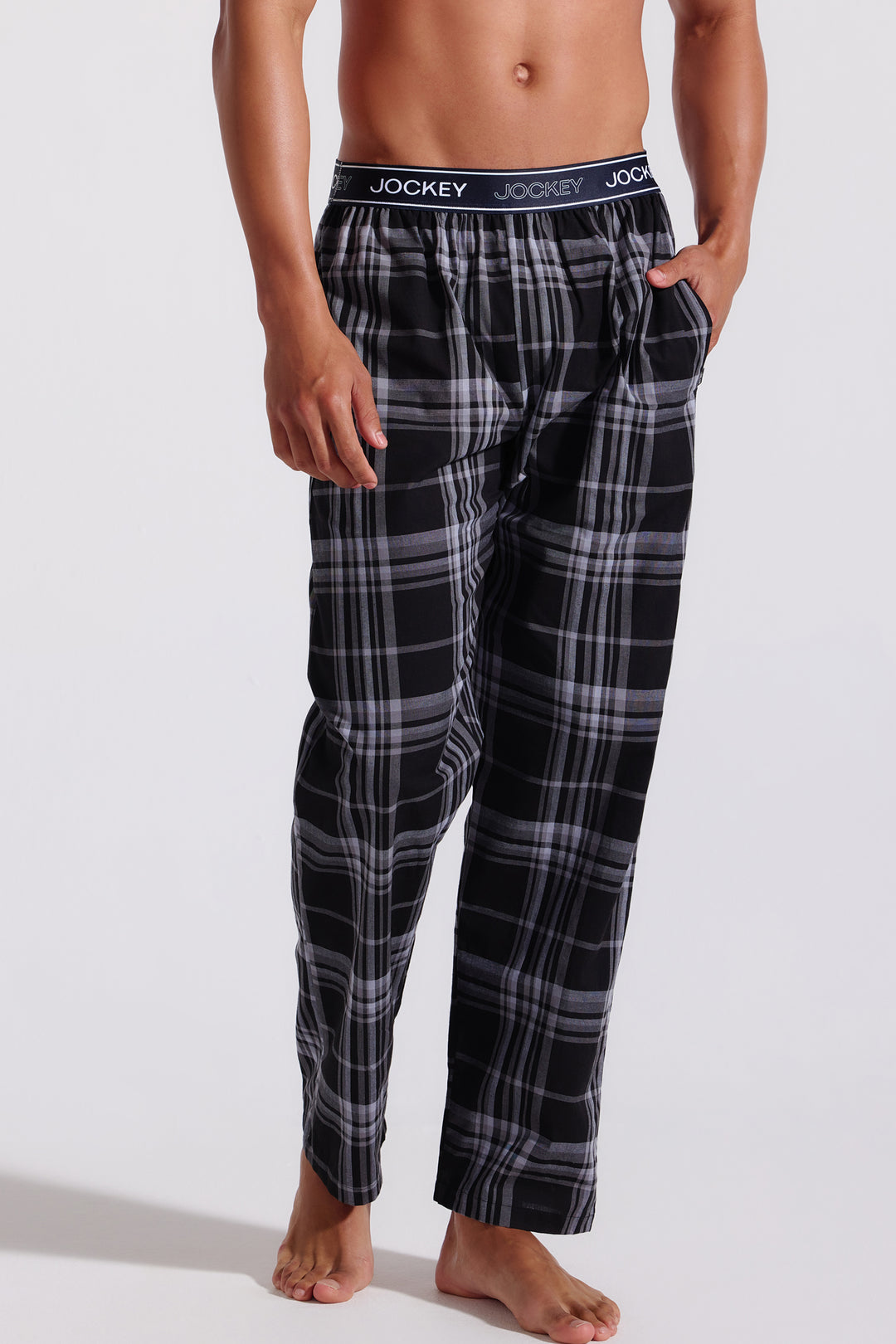 Woven Check Long PJ Pants - Black