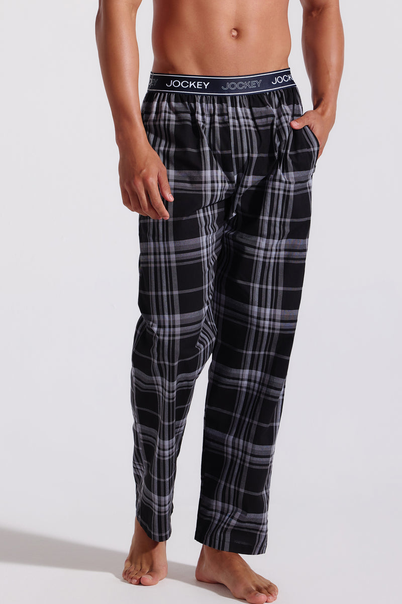 Woven Check Long PJ Pants - Black