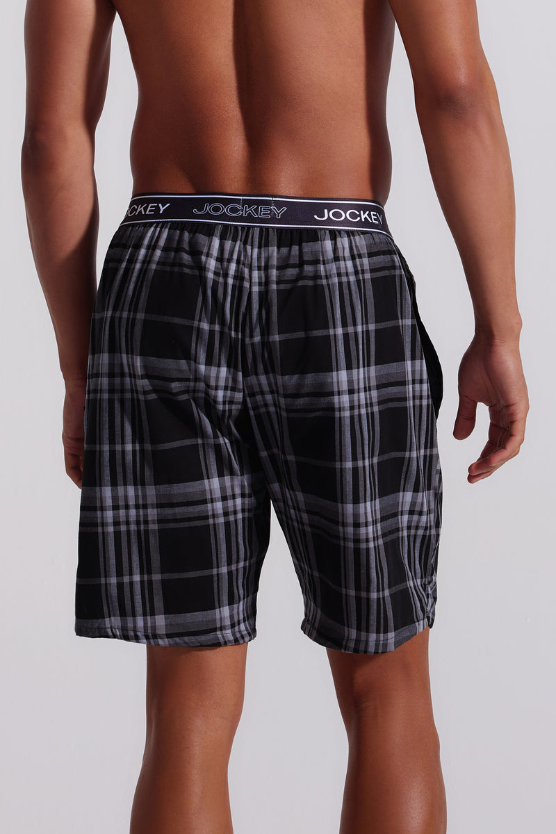 Woven Check Bermuda Sleep Shorts - Black
