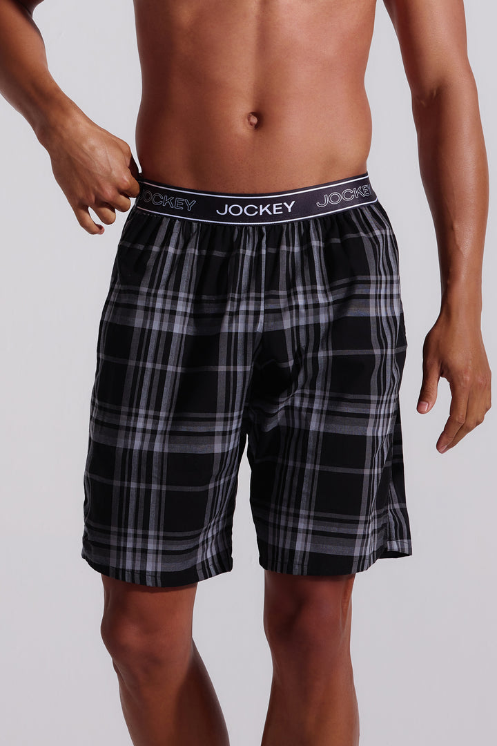 Woven Check Bermuda Sleep Shorts - Black