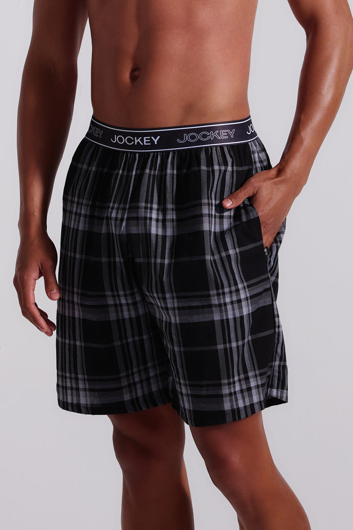 Woven Check Bermuda Sleep Shorts - Black
