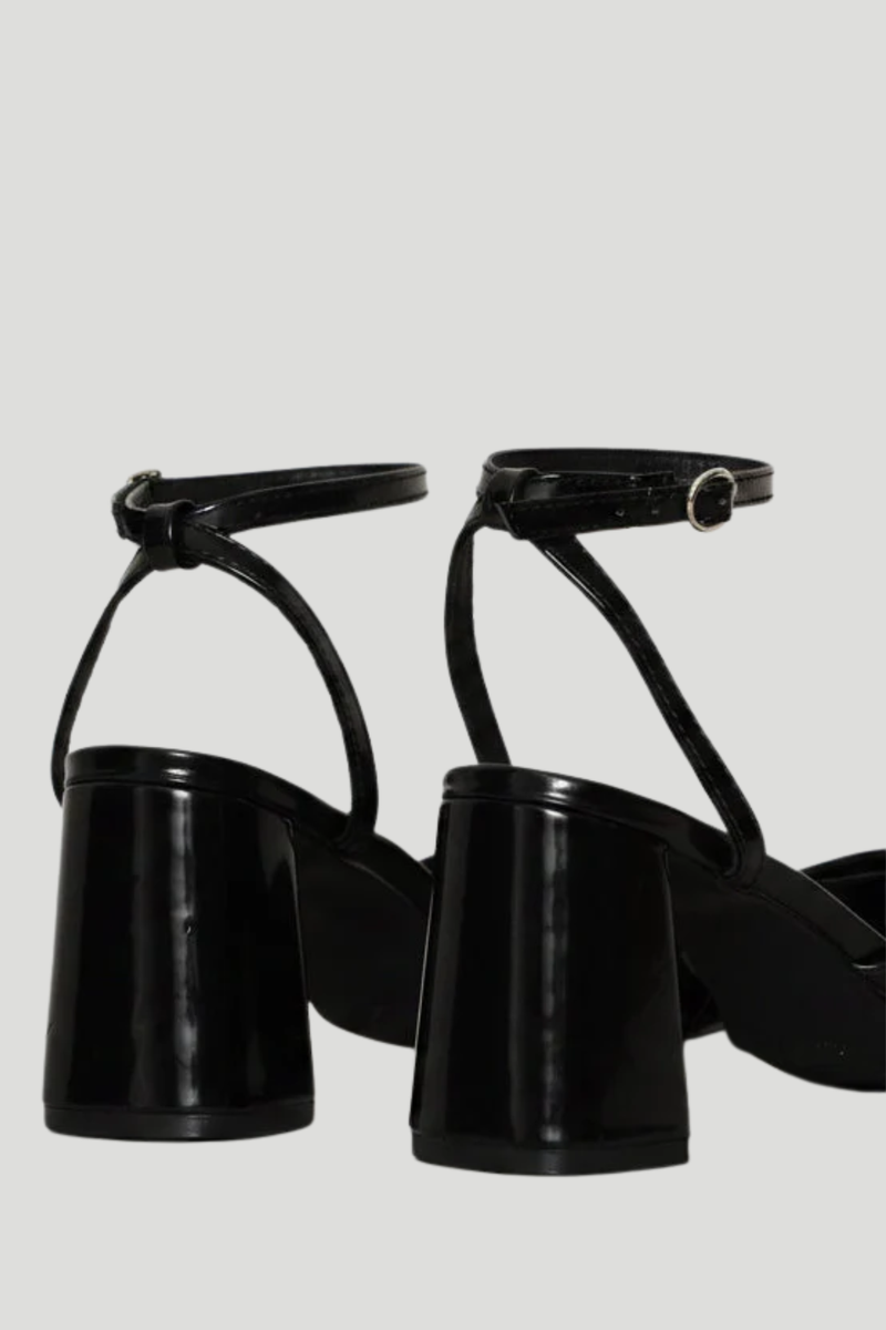 Square Toe Apron Mule Heel - Black