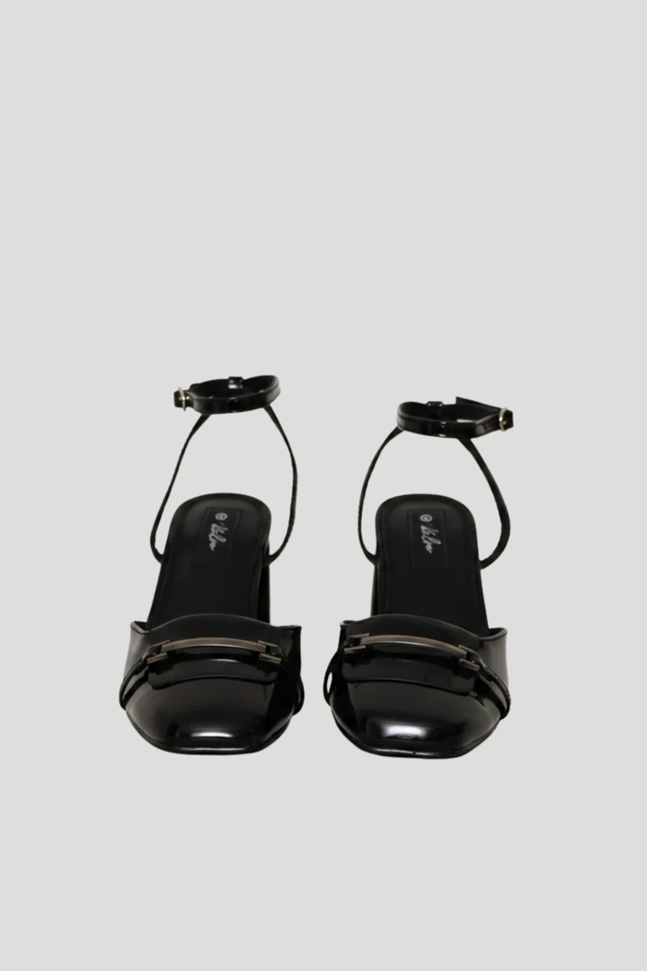 Square Toe Apron Mule Heel - Black