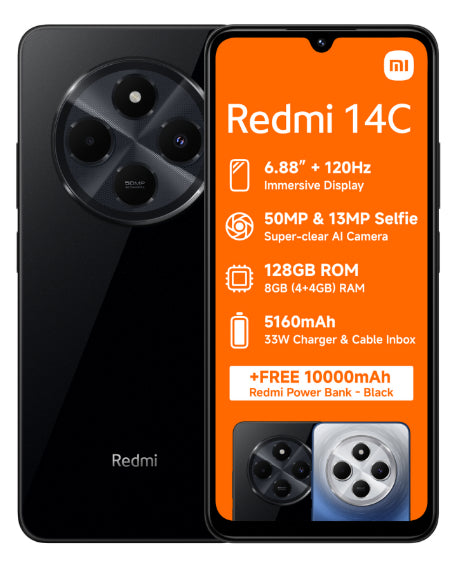 Redmi 14C 128GB Dual Sim Black Cellphone + Power Bank – Edgars
