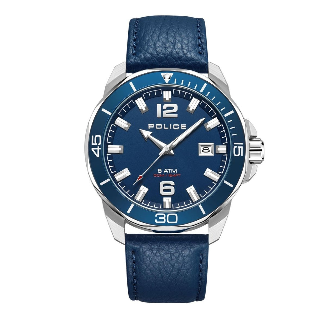 3 Hand Date Blue Dial & Blue Leather Strap Watch - Blue