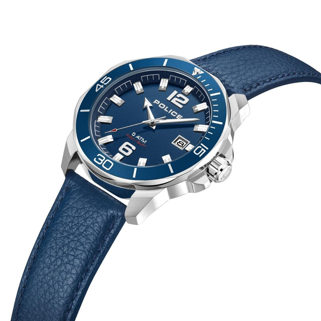 3 Hand Date Blue Dial & Blue Leather Strap Watch - Blue