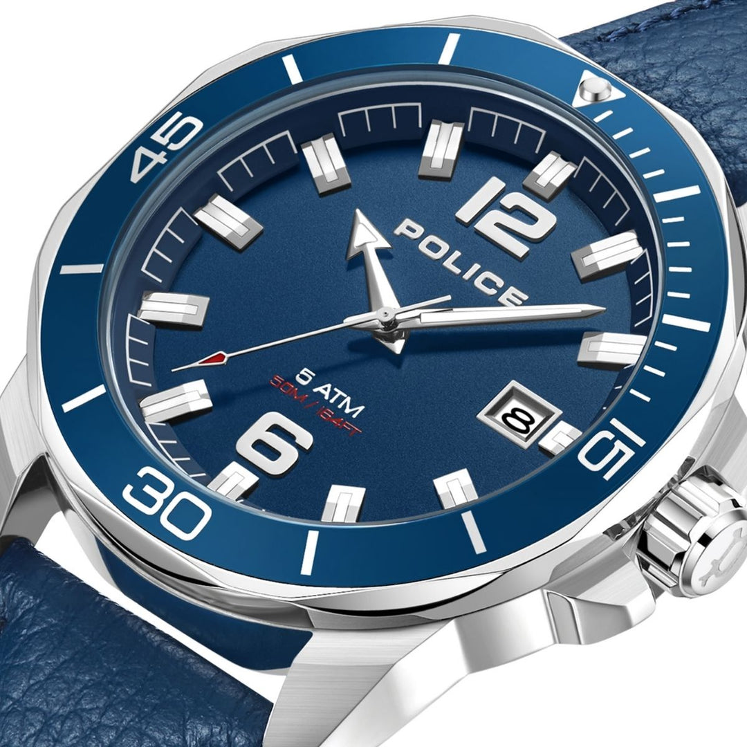 3 Hand Date Blue Dial & Blue Leather Strap Watch - Blue