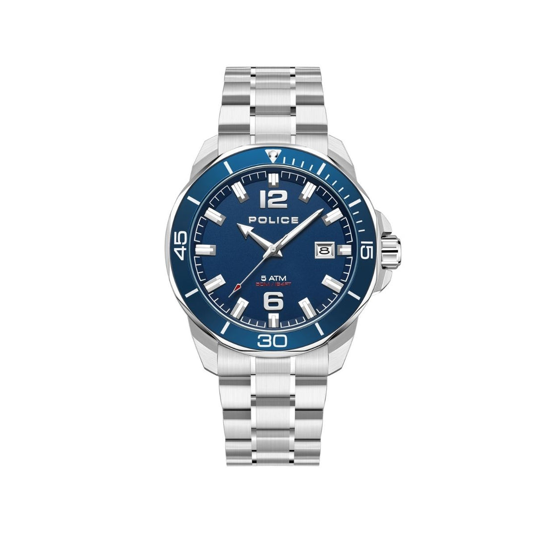 3 Hand Date Blue Dial Stainless Steel Watch - Silver