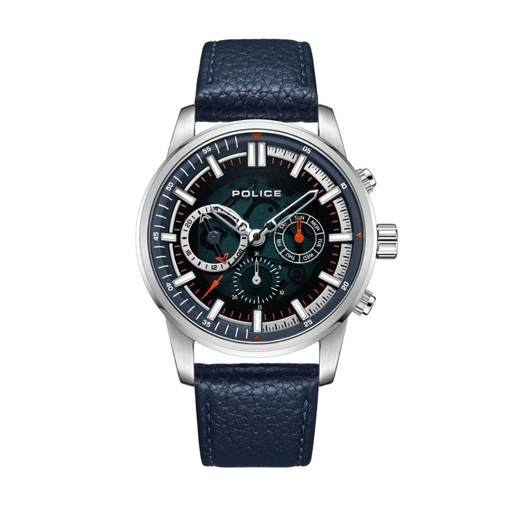 Blue Dial & Blue Leather Strap Multifunction Watch - Blue