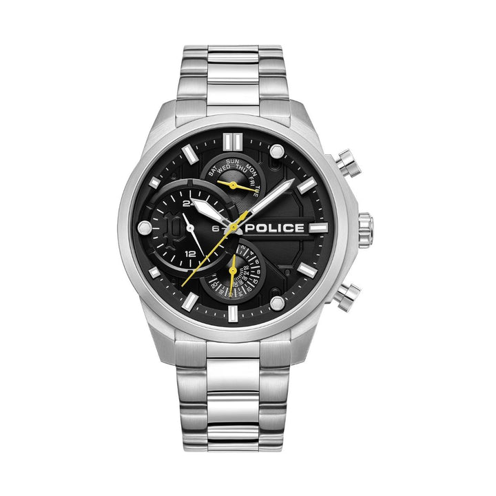 Stainless Steel Case With Black Dial & Steel Bracelet Strap Watch - Silver