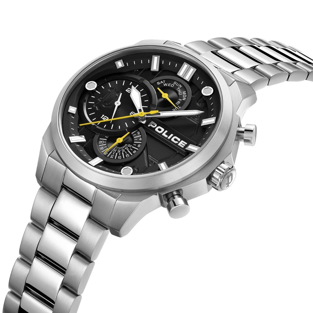 Stainless Steel Case With Black Dial & Steel Bracelet Strap Watch - Silver