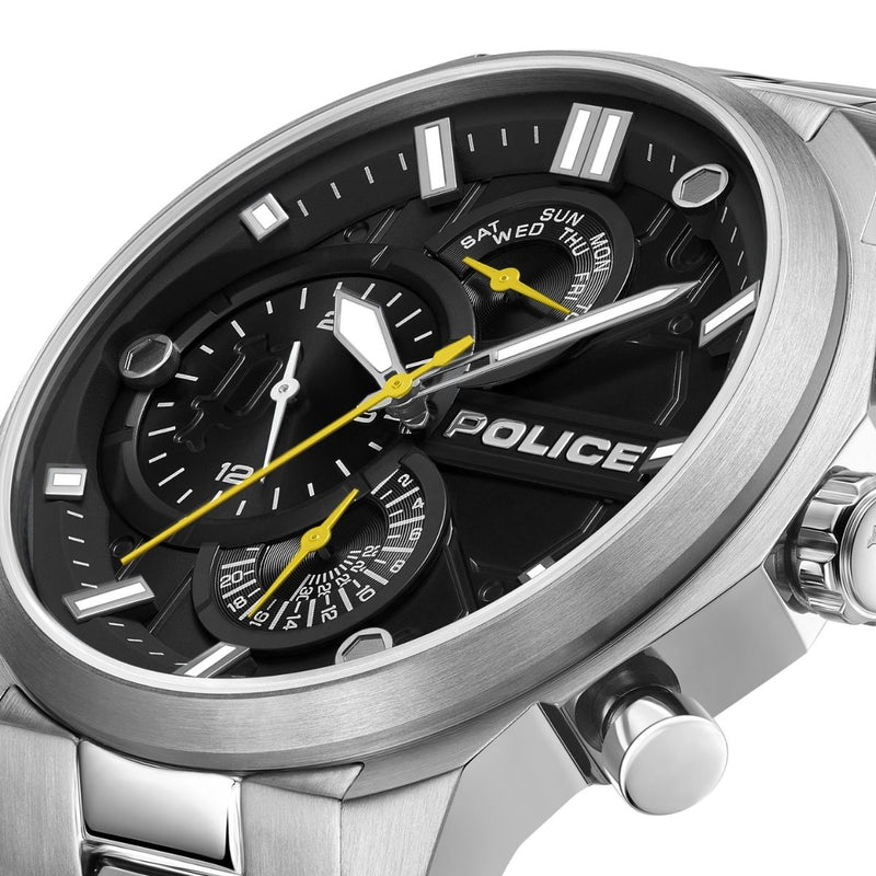 Stainless Steel Case With Black Dial & Steel Bracelet Strap Watch - Silver