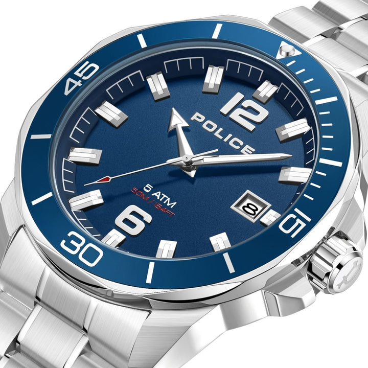 3 Hand Date Blue Dial Stainless Steel Watch - Silver