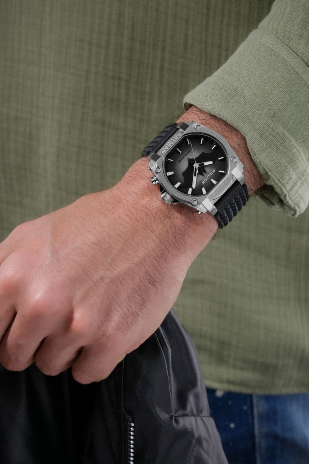 Stainless Steel Case & Black Dial "BATMAN" Watch With Led Back Light