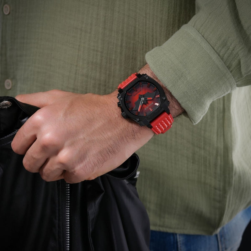 Black Case & Black Dial "BATMAN" Watch With Led Back Light - Red