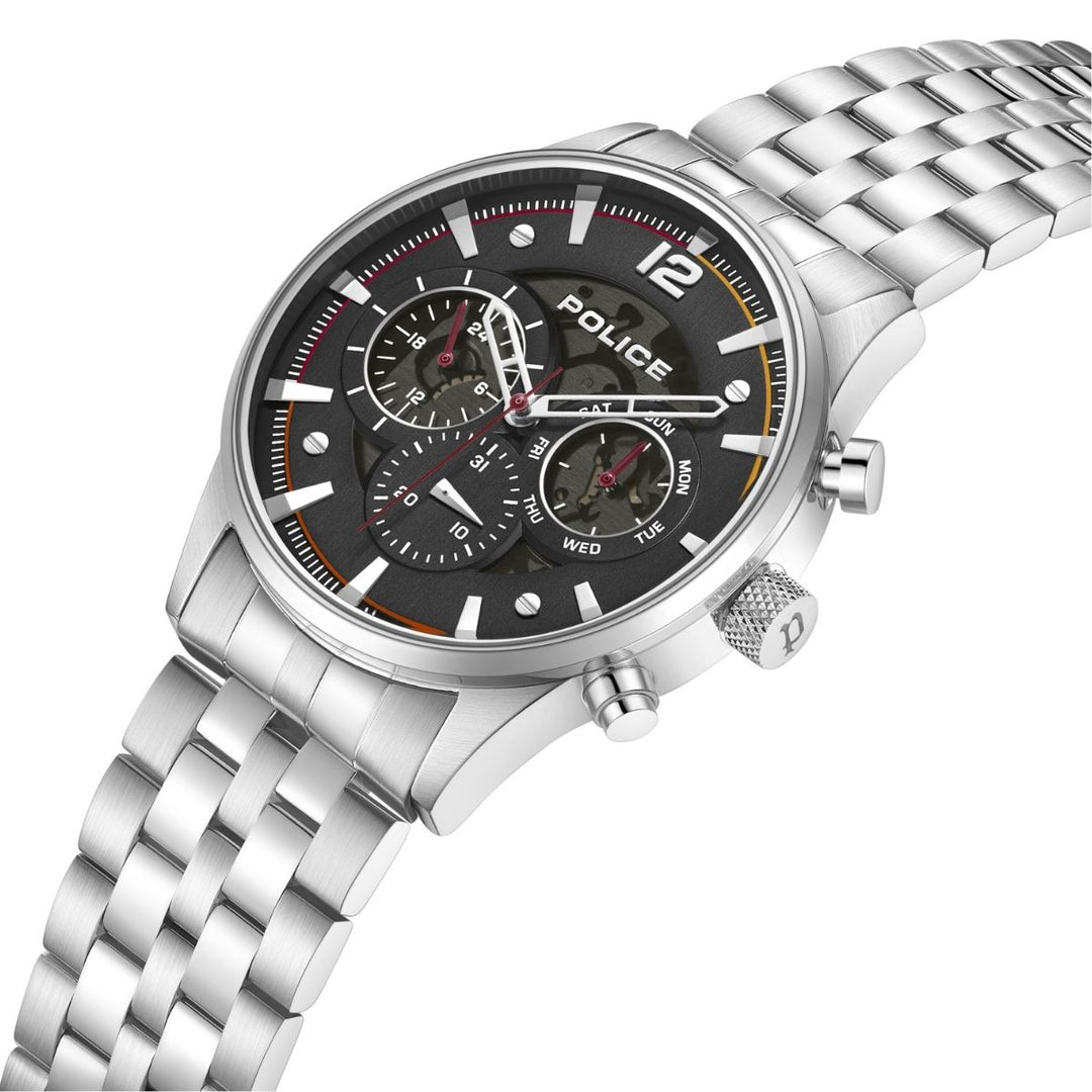 Stainless Steel Case With Black Dial & Steel Bracelet Strap Watch - Silver