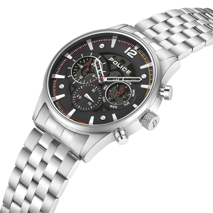 Stainless Steel Case With Black Dial & Steel Bracelet Strap Watch - Silver