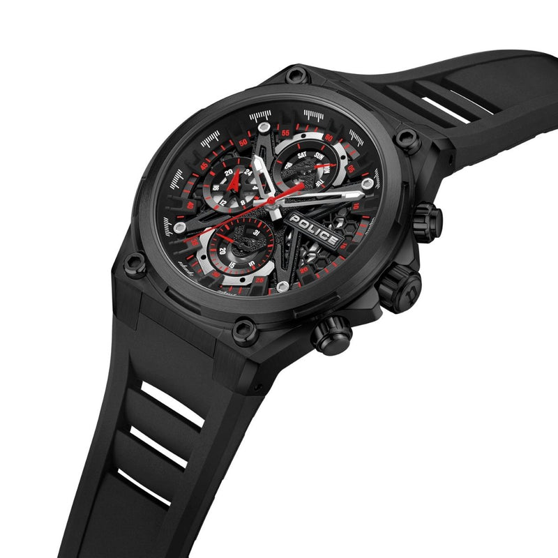 Black Case Black Dial Watch With Black Silicone Strap