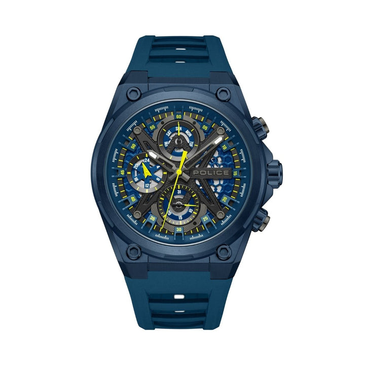 Blue Case Gunmetal Dial Watch With Blue Silicon Strap