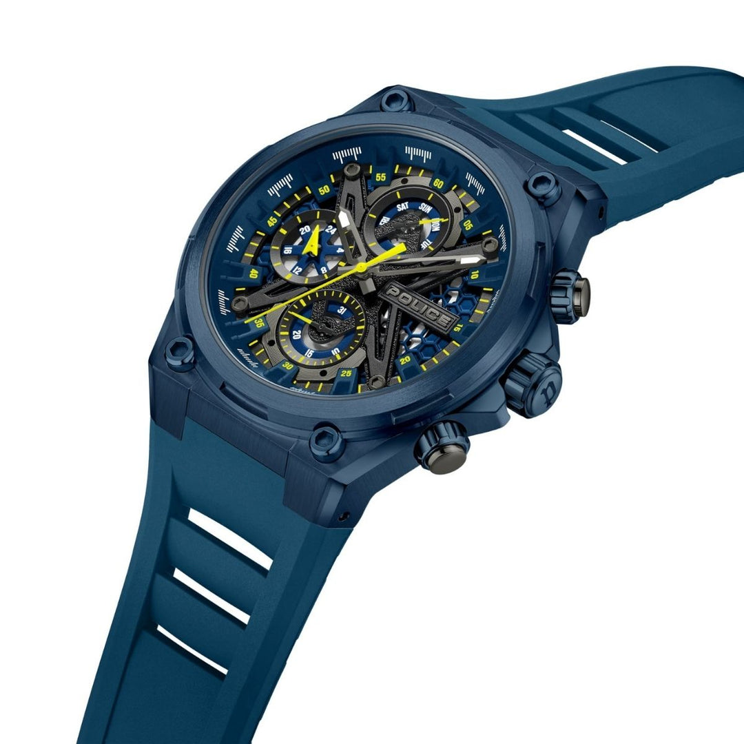 Blue Case Gunmetal Dial Watch With Blue Silicon Strap