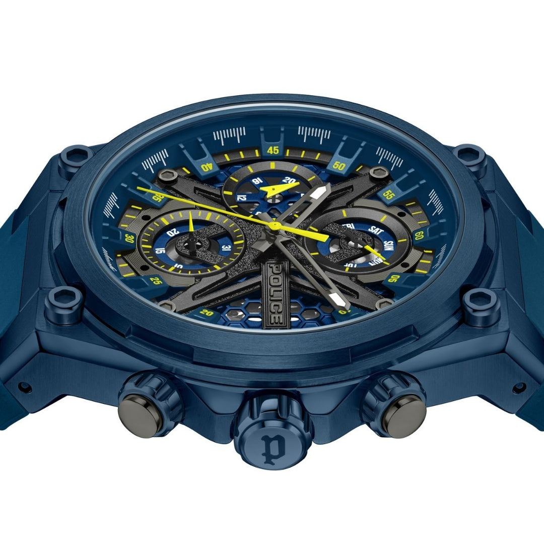 Blue Case Gunmetal Dial Watch With Blue Silicon Strap