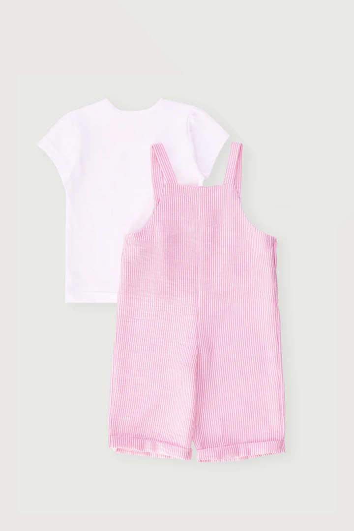 Baby Girls Printed Dungaree & Tee Set - Pastel Pink