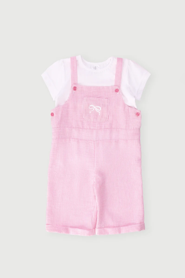 Baby Girls Printed Dungaree & Tee Set - Pastel Pink