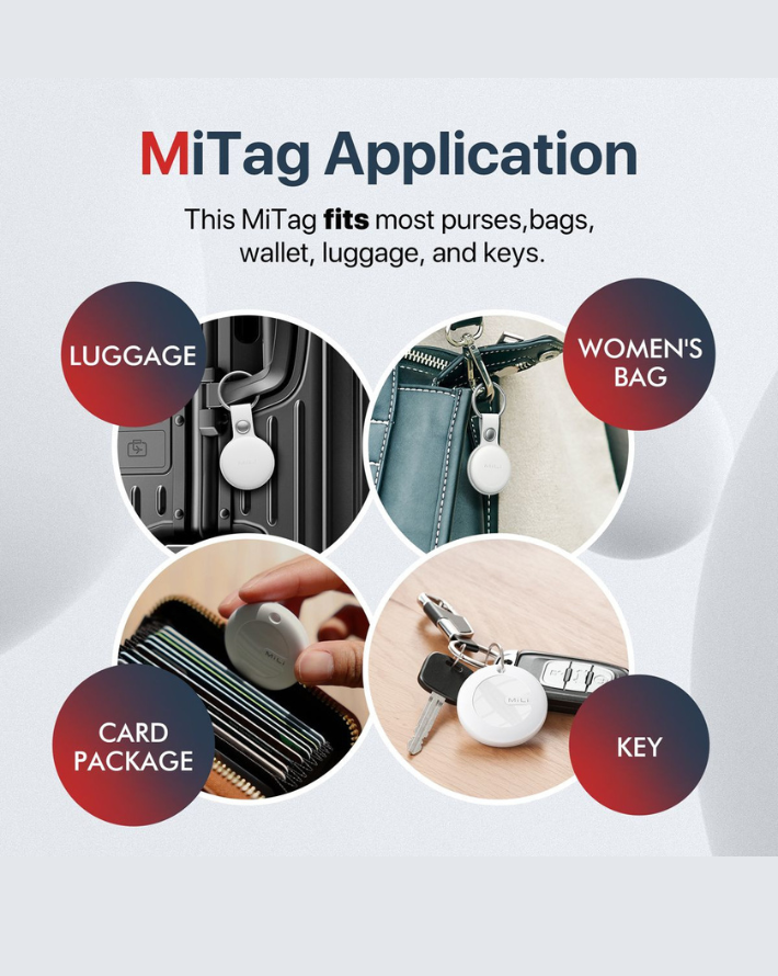MiTag Apple Compatible Tag with Leather Keychain - White