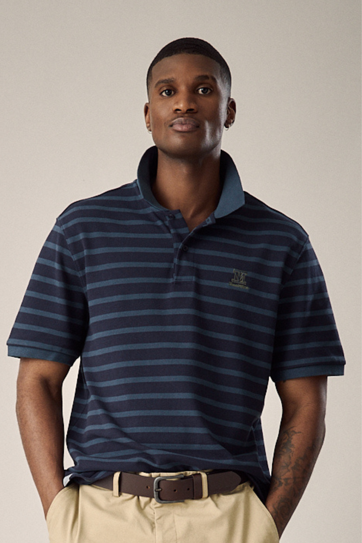 Heavy Weight Striped Golfer - Navy/Grey