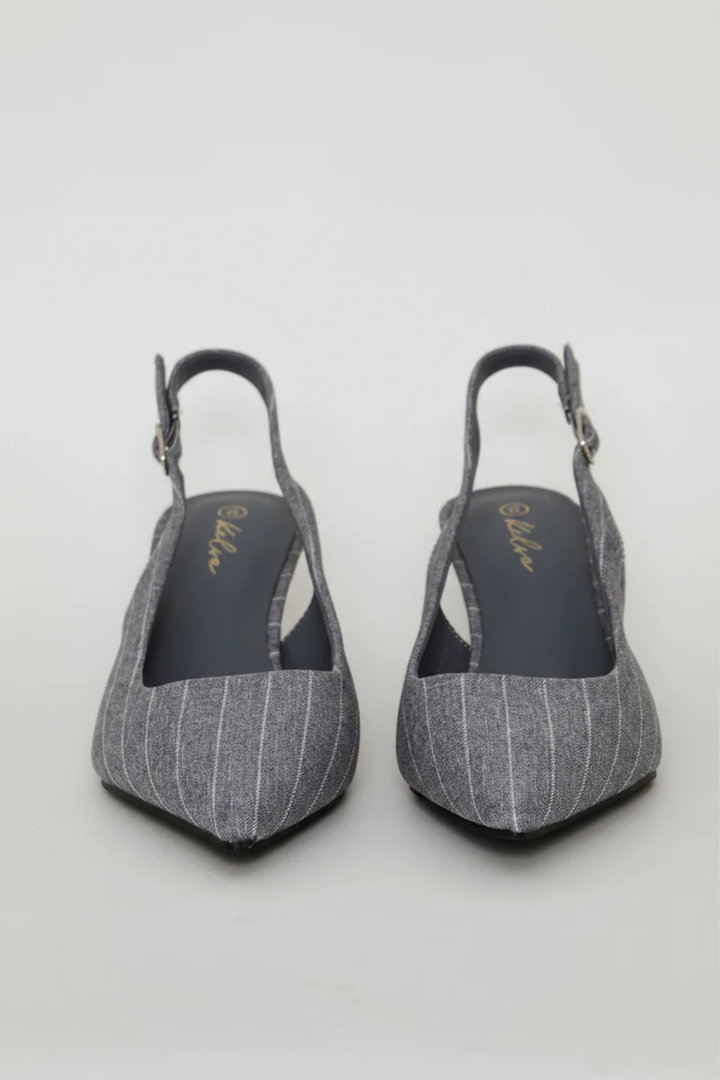 Pin Stripe Square Vamp Slingback Heel - Grey