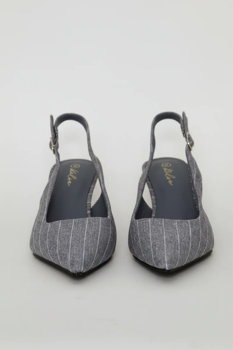 Pin Stripe Square Vamp Slingback Heel - Grey