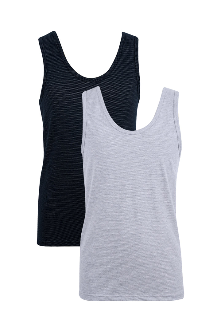 Mens - 2 Pack Eyelet Vest - Black/Grey