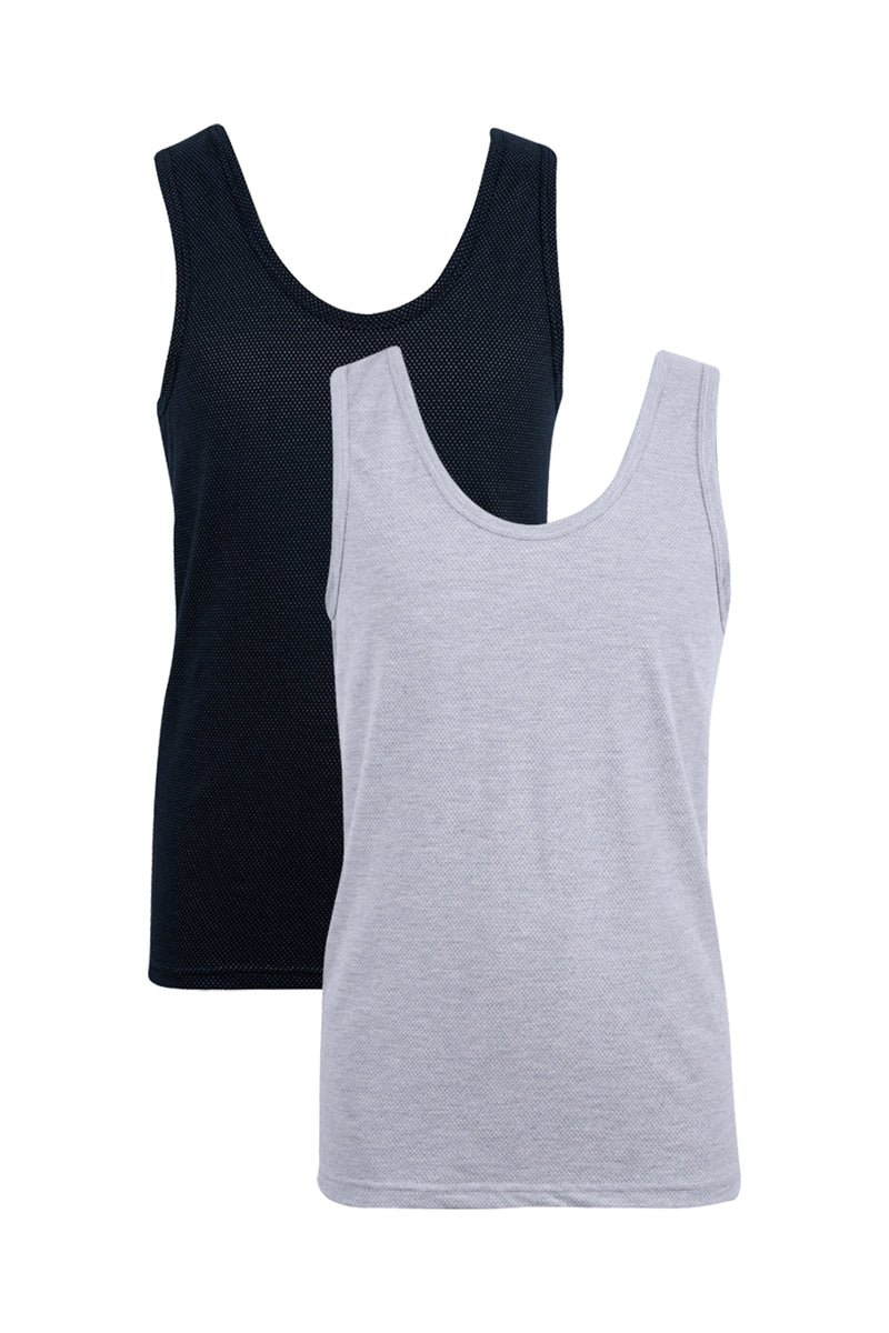 Mens - 2 Pack Eyelet Vest - Black/Grey