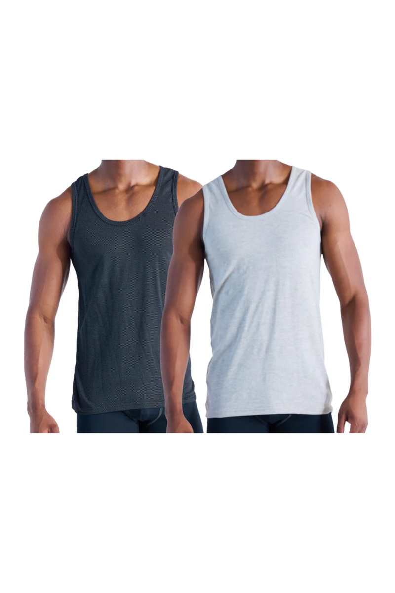 Mens - 2 Pack Eyelet Vest - Black/Grey