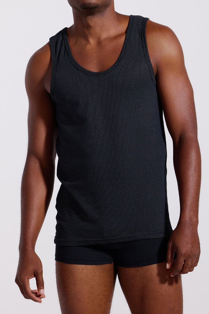 Mens - 2 Pack Eyelet Vest - Black/Grey