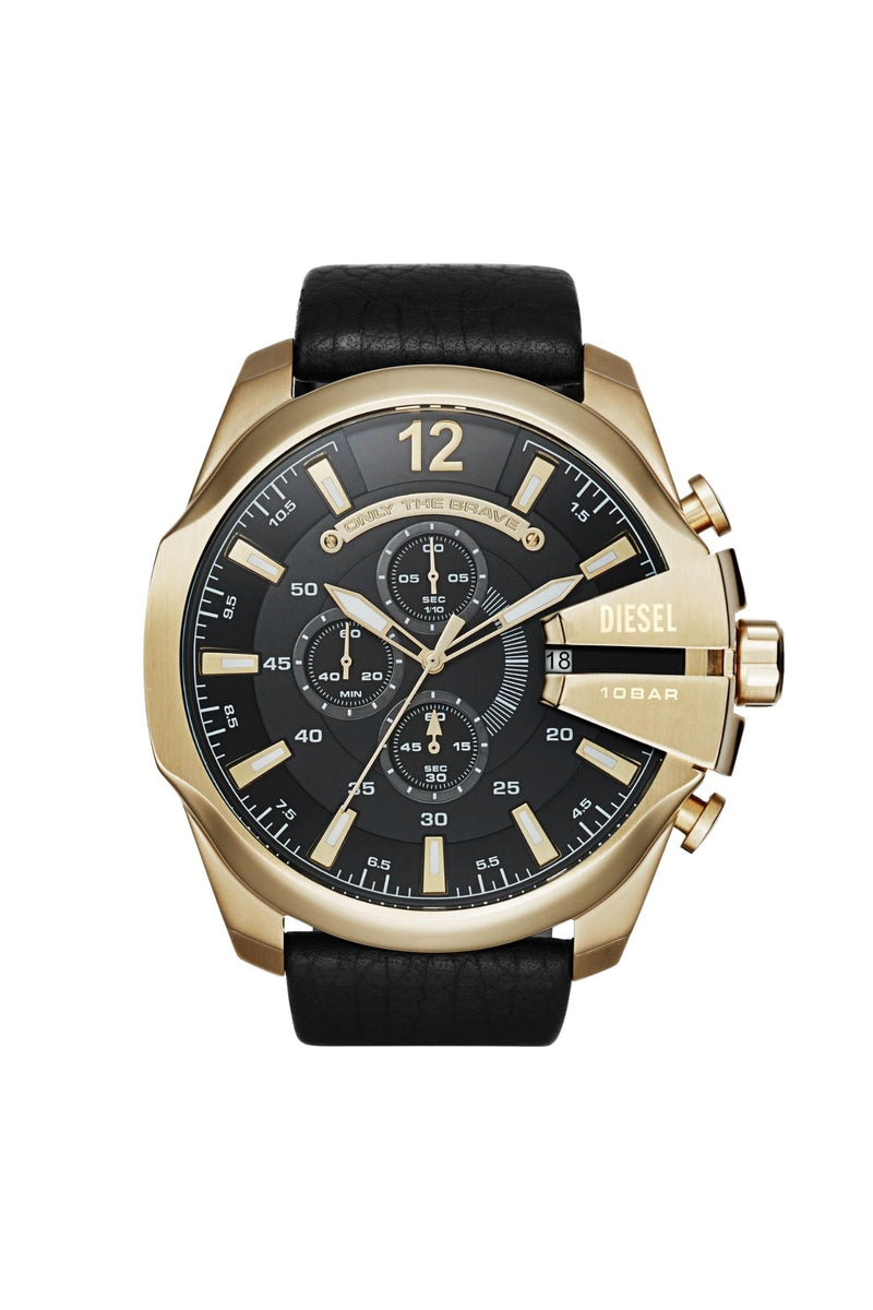 Mens Mega Chief Chronograph Black Leather Watch