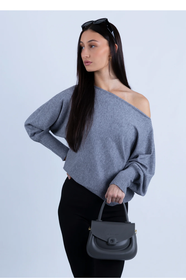 Florence Flap Bag With Top Handle - Charcoal