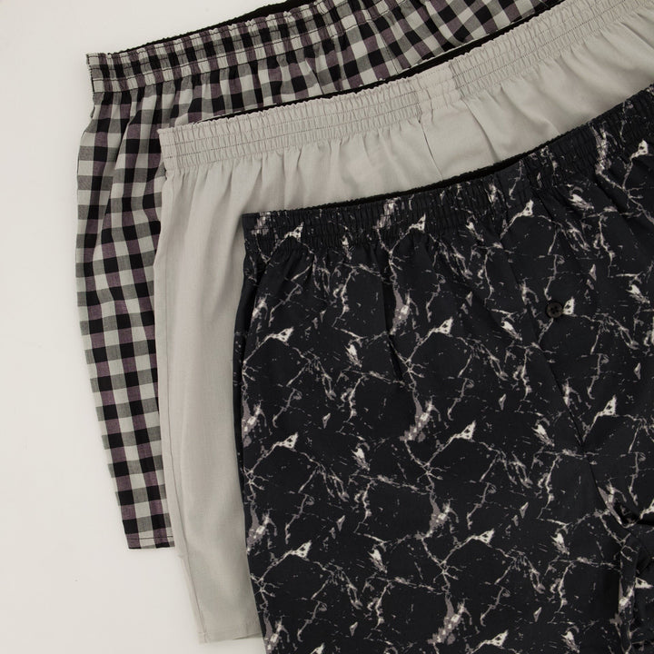 Men's 3 Pack Marble Mono Boxer Black/White