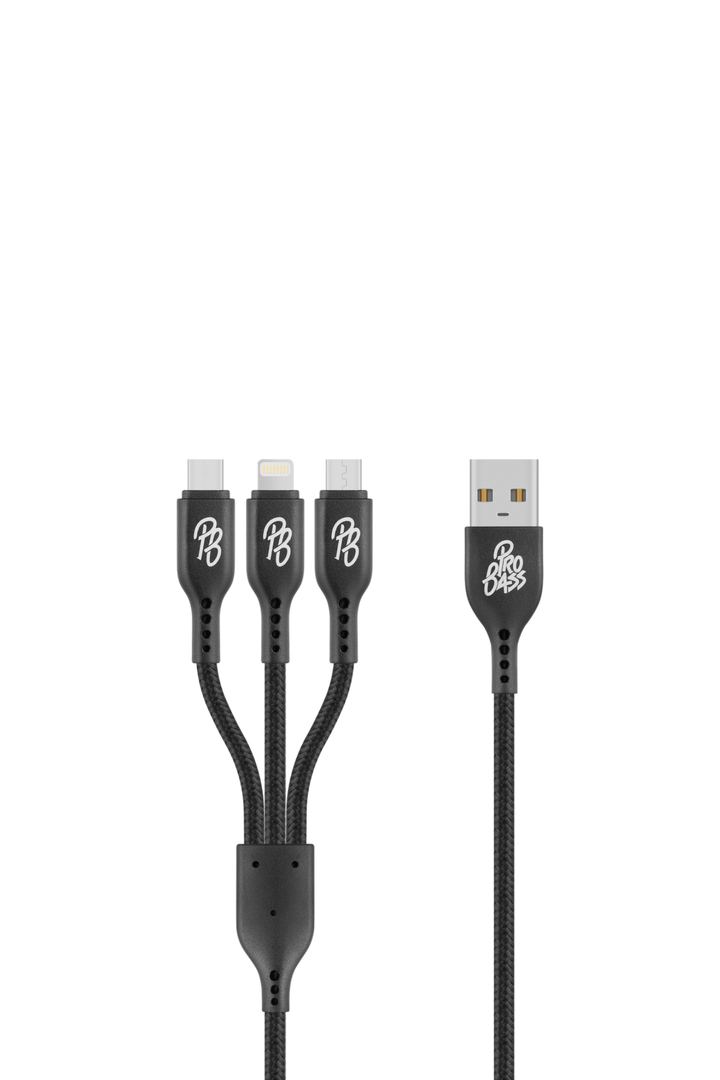 Pro Bass Braided 3-in-1 Charge Cable 1m - Black