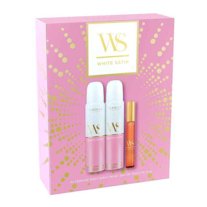 WHITE SATIN 2 x PERFUME BODY SPRAY 90ML & EAU DE TOILETTE WAND 15ML