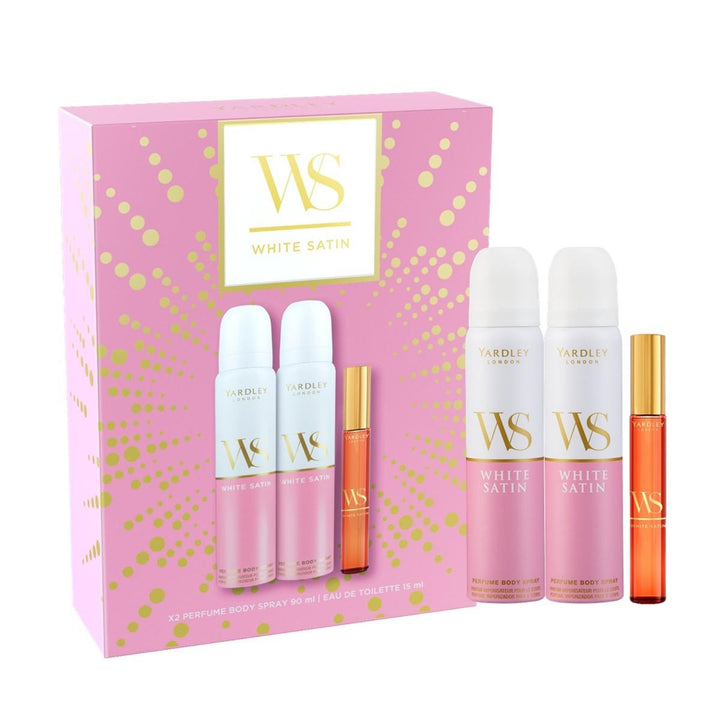 WHITE SATIN 2 x PERFUME BODY SPRAY 90ML & EAU DE TOILETTE WAND 15ML