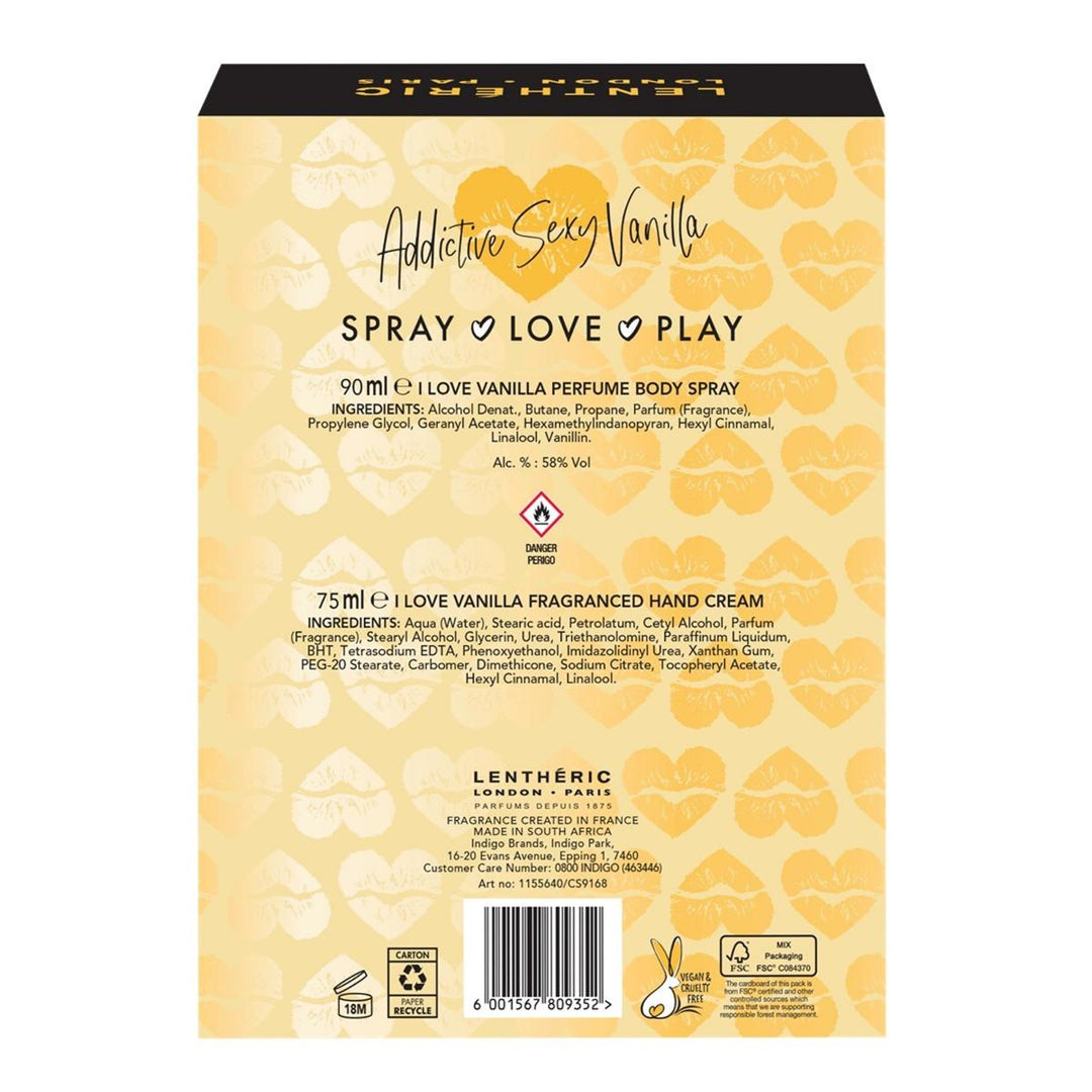 I LOVE VANILLA 2 x PERFUME BODY SPRAY 90ML & HAND CREAM