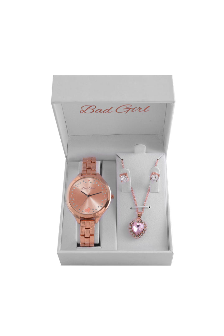 Jewellery & Wrist Watch Set - Rose Gold