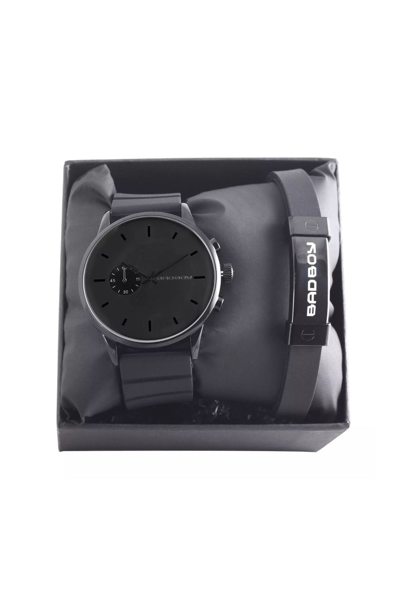 Silicone Bracelet & Watch Set - Black
