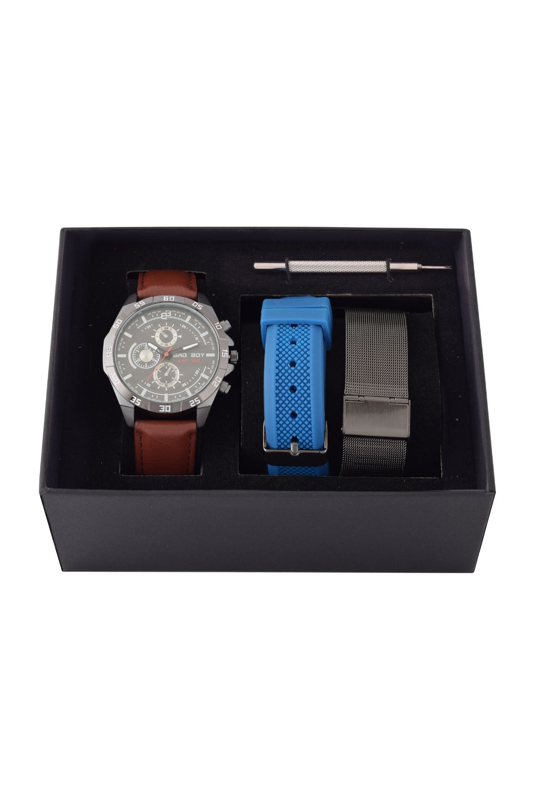 Two Straps Watch Set - Brown/Gunmetal/Blue