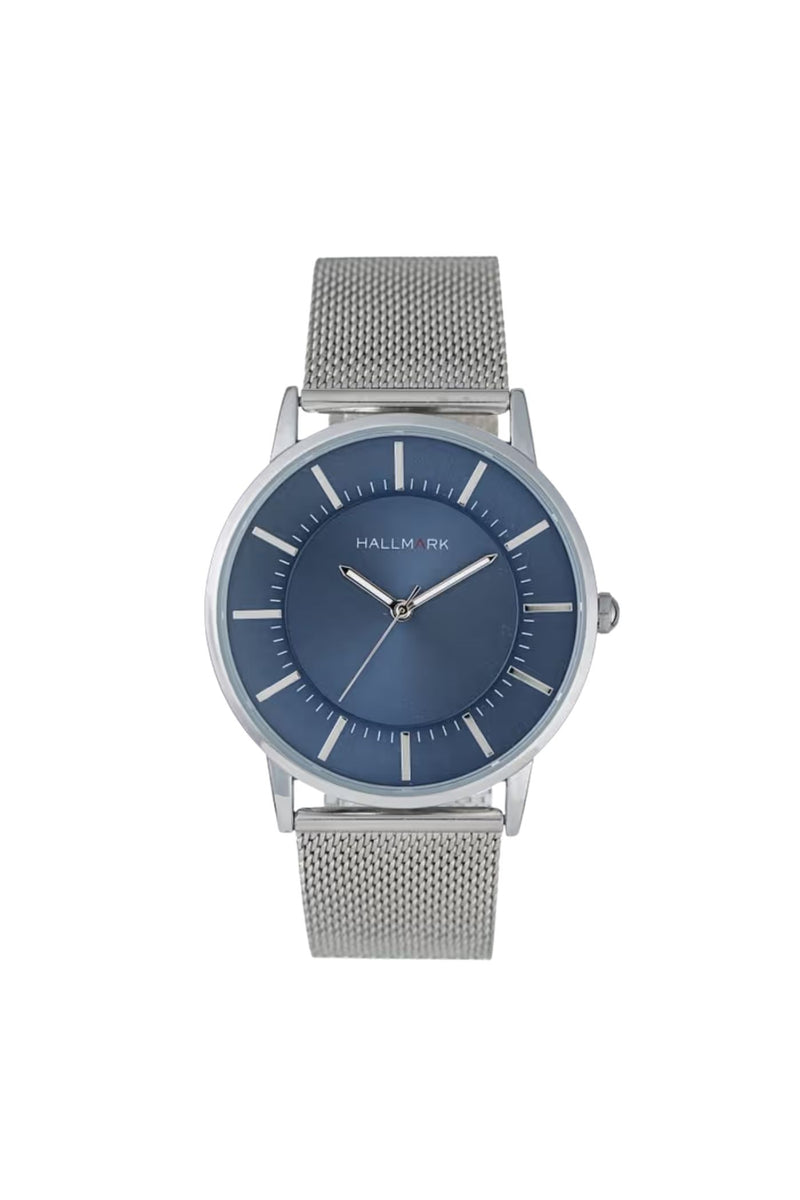 Blue Dial Watch With Mesh Strap - Silver