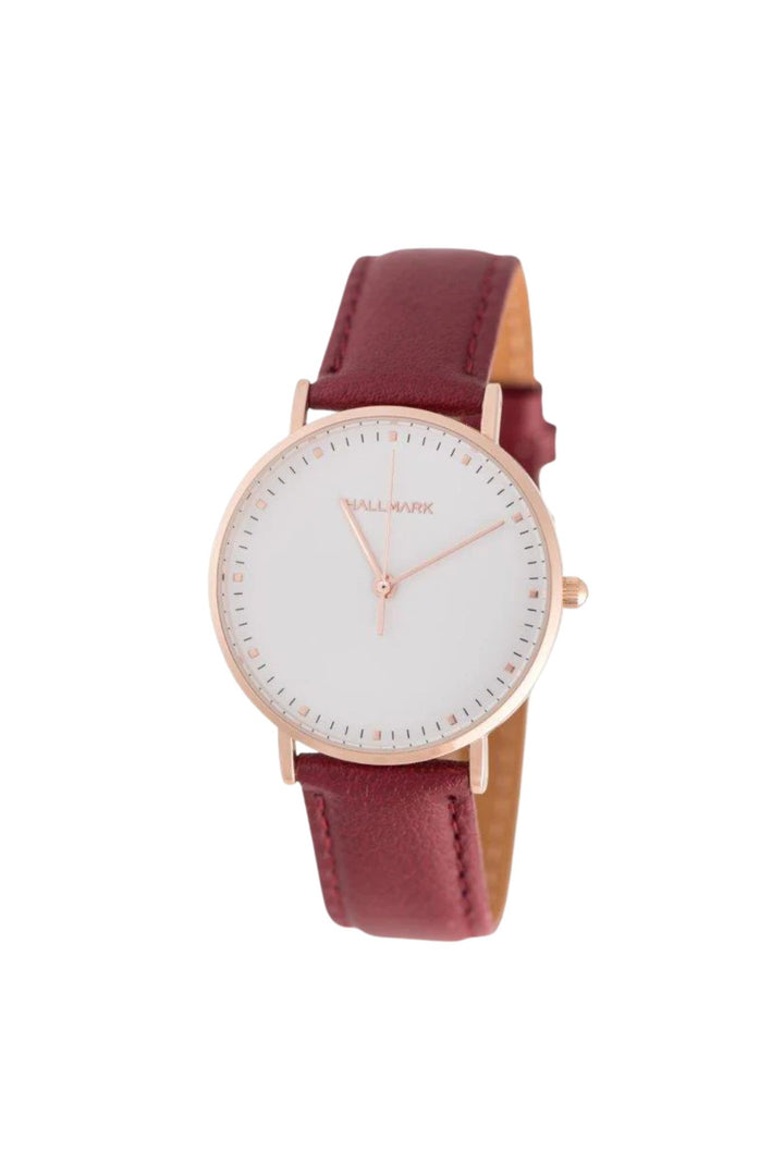 Rose Gold Dial With Burgundy Leather Strap - Rose Gold
