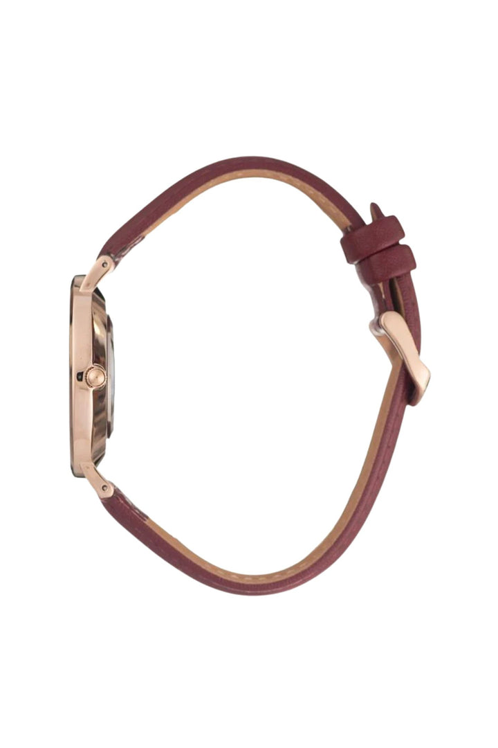 Rose Gold Dial With Burgundy Leather Strap - Rose Gold