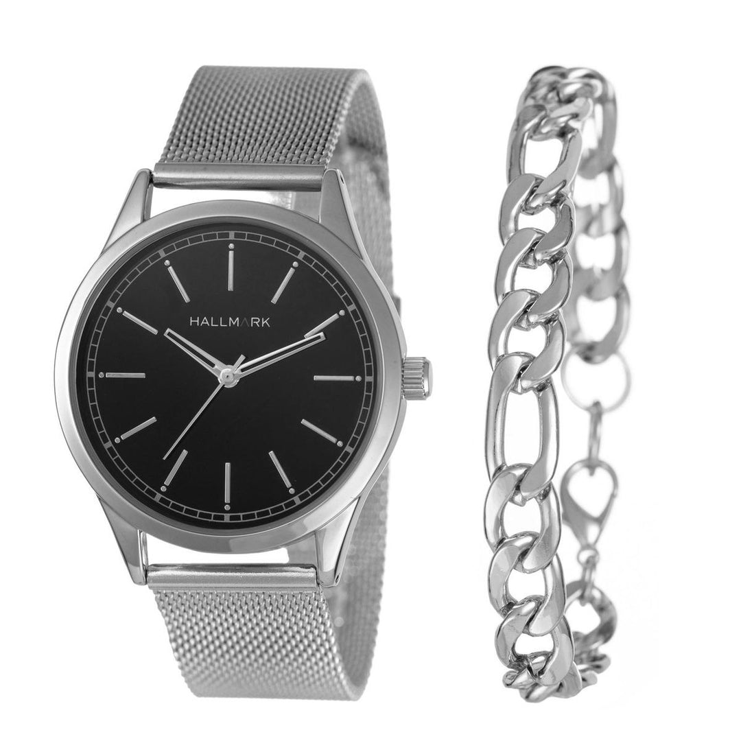Gents Silver Mesh Watch & Hand Chain Set